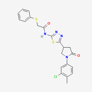 molecular formula C21H19ClN4O2S2 B11362755 N-{5-[1-(3-chloro-4-methylphenyl)-5-oxopyrrolidin-3-yl]-1,3,4-thiadiazol-2-yl}-2-(phenylsulfanyl)acetamide 
