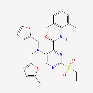 molecular formula C26H28N4O5S B11363101 N-(2,6-dimethylphenyl)-2-(ethylsulfonyl)-5-{(furan-2-ylmethyl)[(5-methylfuran-2-yl)methyl]amino}pyrimidine-4-carboxamide 
