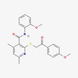 molecular formula C24H24N2O4S B11363261 N-(2-methoxyphenyl)-2-{[2-(4-methoxyphenyl)-2-oxoethyl]sulfanyl}-4,6-dimethylpyridine-3-carboxamide 