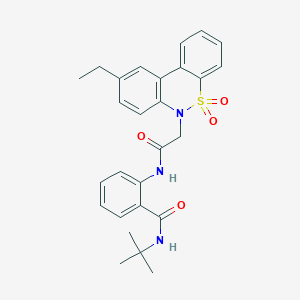 molecular formula C27H29N3O4S B11363318 N-tert-butyl-2-{[(9-ethyl-5,5-dioxido-6H-dibenzo[c,e][1,2]thiazin-6-yl)acetyl]amino}benzamide 