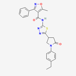 molecular formula C25H23N5O3S B11363410 N-{5-[1-(4-ethylphenyl)-5-oxopyrrolidin-3-yl]-1,3,4-thiadiazol-2-yl}-5-methyl-3-phenyl-1,2-oxazole-4-carboxamide 