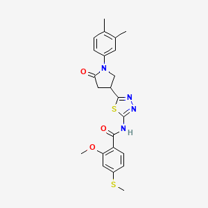 molecular formula C23H24N4O3S2 B11364044 N-{5-[1-(3,4-dimethylphenyl)-5-oxopyrrolidin-3-yl]-1,3,4-thiadiazol-2-yl}-2-methoxy-4-(methylsulfanyl)benzamide 