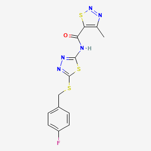 molecular formula C13H10FN5OS3 B11364169 N-{5-[(4-fluorobenzyl)sulfanyl]-1,3,4-thiadiazol-2-yl}-4-methyl-1,2,3-thiadiazole-5-carboxamide 