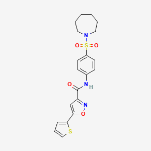 molecular formula C20H21N3O4S2 B11364292 N-[4-(azepan-1-ylsulfonyl)phenyl]-5-(thiophen-2-yl)-1,2-oxazole-3-carboxamide 