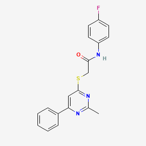 molecular formula C19H16FN3OS B11364380 N-(4-fluorophenyl)-2-((2-methyl-6-phenylpyrimidin-4-yl)thio)acetamide 
