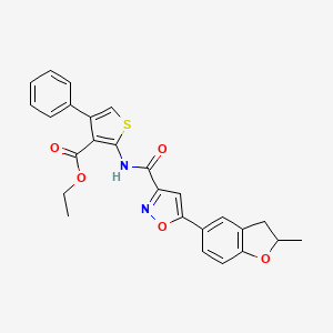 molecular formula C26H22N2O5S B11364478 Ethyl 2-({[5-(2-methyl-2,3-dihydro-1-benzofuran-5-yl)-1,2-oxazol-3-yl]carbonyl}amino)-4-phenylthiophene-3-carboxylate 