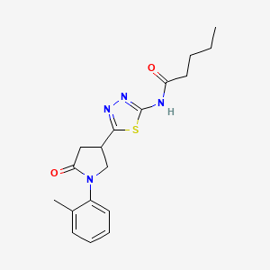 molecular formula C18H22N4O2S B11364500 N-{5-[1-(2-methylphenyl)-5-oxopyrrolidin-3-yl]-1,3,4-thiadiazol-2-yl}pentanamide 