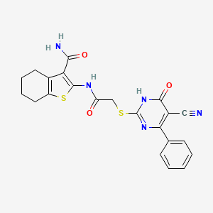 molecular formula C22H19N5O3S2 B11364518 2-(2-((5-Cyano-6-oxo-4-phenyl-1,6-dihydropyrimidin-2-yl)thio)acetamido)-4,5,6,7-tetrahydrobenzo[b]thiophene-3-carboxamide 