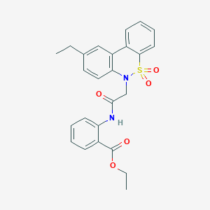 molecular formula C25H24N2O5S B11365027 ethyl 2-{[(9-ethyl-5,5-dioxido-6H-dibenzo[c,e][1,2]thiazin-6-yl)acetyl]amino}benzoate 