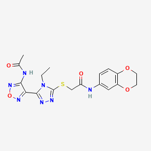 molecular formula C18H19N7O5S B11365321 2-({5-[4-(acetylamino)-1,2,5-oxadiazol-3-yl]-4-ethyl-4H-1,2,4-triazol-3-yl}sulfanyl)-N-(2,3-dihydro-1,4-benzodioxin-6-yl)acetamide 
