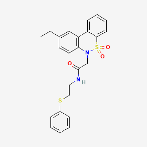 molecular formula C24H24N2O3S2 B11365425 2-(9-ethyl-5,5-dioxido-6H-dibenzo[c,e][1,2]thiazin-6-yl)-N-[2-(phenylsulfanyl)ethyl]acetamide 