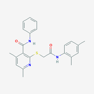 molecular formula C24H25N3O2S B11365435 2-({2-[(2,4-dimethylphenyl)amino]-2-oxoethyl}sulfanyl)-4,6-dimethyl-N-phenylpyridine-3-carboxamide 