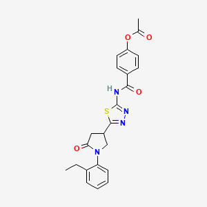 molecular formula C23H22N4O4S B11366063 4-({5-[1-(2-Ethylphenyl)-5-oxopyrrolidin-3-yl]-1,3,4-thiadiazol-2-yl}carbamoyl)phenyl acetate 