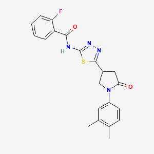 molecular formula C21H19FN4O2S B11366165 N-{5-[1-(3,4-dimethylphenyl)-5-oxopyrrolidin-3-yl]-1,3,4-thiadiazol-2-yl}-2-fluorobenzamide 