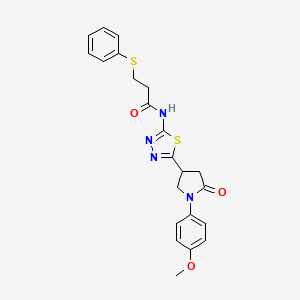 molecular formula C22H22N4O3S2 B11366471 N-{5-[1-(4-methoxyphenyl)-5-oxopyrrolidin-3-yl]-1,3,4-thiadiazol-2-yl}-3-(phenylsulfanyl)propanamide 