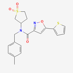 molecular formula C20H20N2O4S2 B11366585 N-(1,1-dioxidotetrahydrothiophen-3-yl)-N-(4-methylbenzyl)-5-(thiophen-2-yl)-1,2-oxazole-3-carboxamide 
