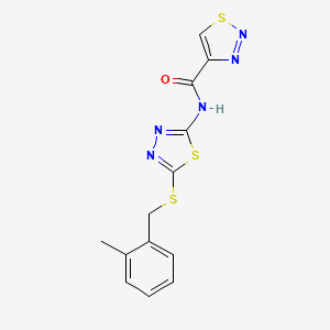 molecular formula C13H11N5OS3 B11366752 N-{5-[(2-methylbenzyl)sulfanyl]-1,3,4-thiadiazol-2-yl}-1,2,3-thiadiazole-4-carboxamide 