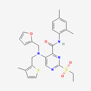 molecular formula C26H28N4O4S2 B11367100 N-(2,4-dimethylphenyl)-2-(ethylsulfonyl)-5-{(furan-2-ylmethyl)[(3-methylthiophen-2-yl)methyl]amino}pyrimidine-4-carboxamide 