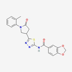molecular formula C21H18N4O4S B11367107 N-{5-[1-(2-methylphenyl)-5-oxopyrrolidin-3-yl]-1,3,4-thiadiazol-2-yl}-1,3-benzodioxole-5-carboxamide 