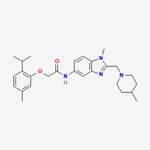 molecular formula C27H36N4O2 B11367231 N-{1-methyl-2-[(4-methylpiperidin-1-yl)methyl]-1H-benzimidazol-5-yl}-2-[5-methyl-2-(propan-2-yl)phenoxy]acetamide 