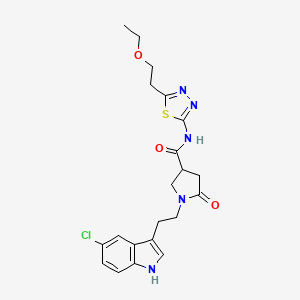 molecular formula C21H24ClN5O3S B11368643 1-[2-(5-chloro-1H-indol-3-yl)ethyl]-N-[5-(2-ethoxyethyl)-1,3,4-thiadiazol-2-yl]-5-oxopyrrolidine-3-carboxamide 