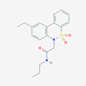 molecular formula C19H22N2O3S B11369220 2-(9-ethyl-5,5-dioxido-6H-dibenzo[c,e][1,2]thiazin-6-yl)-N-propylacetamide 