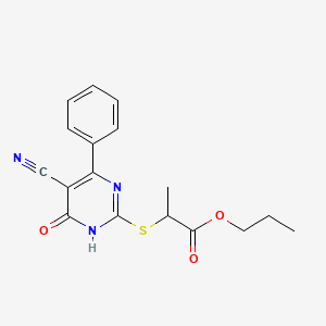 molecular formula C17H17N3O3S B11369968 Propyl 2-[(5-cyano-6-oxo-4-phenyl-1,6-dihydropyrimidin-2-YL)sulfanyl]propanoate 