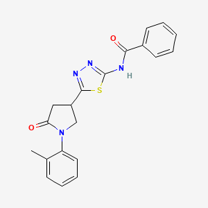 molecular formula C20H18N4O2S B11370345 N-{5-[1-(2-methylphenyl)-5-oxopyrrolidin-3-yl]-1,3,4-thiadiazol-2-yl}benzamide 