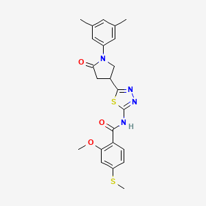 molecular formula C23H24N4O3S2 B11370360 N-{5-[1-(3,5-dimethylphenyl)-5-oxopyrrolidin-3-yl]-1,3,4-thiadiazol-2-yl}-2-methoxy-4-(methylsulfanyl)benzamide 