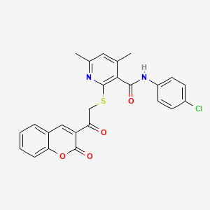 molecular formula C25H19ClN2O4S B11370382 N-(4-chlorophenyl)-4,6-dimethyl-2-{[2-oxo-2-(2-oxo-2H-chromen-3-yl)ethyl]sulfanyl}pyridine-3-carboxamide 