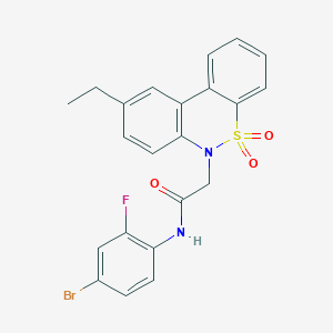 molecular formula C22H18BrFN2O3S B11370569 N-(4-bromo-2-fluorophenyl)-2-(9-ethyl-5,5-dioxido-6H-dibenzo[c,e][1,2]thiazin-6-yl)acetamide 