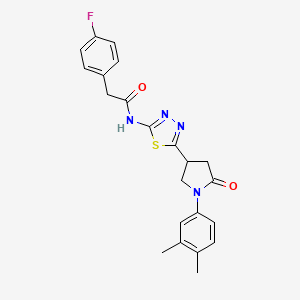 molecular formula C22H21FN4O2S B11370656 N-{5-[1-(3,4-dimethylphenyl)-5-oxopyrrolidin-3-yl]-1,3,4-thiadiazol-2-yl}-2-(4-fluorophenyl)acetamide 