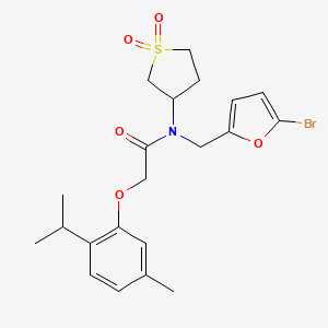 molecular formula C21H26BrNO5S B11370890 N-[(5-bromofuran-2-yl)methyl]-N-(1,1-dioxidotetrahydrothiophen-3-yl)-2-[5-methyl-2-(propan-2-yl)phenoxy]acetamide 