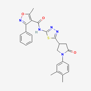 molecular formula C25H23N5O3S B11371206 N-{5-[1-(3,4-dimethylphenyl)-5-oxopyrrolidin-3-yl]-1,3,4-thiadiazol-2-yl}-5-methyl-3-phenyl-1,2-oxazole-4-carboxamide 