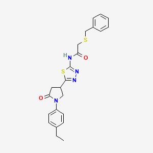 molecular formula C23H24N4O2S2 B11372429 2-(benzylsulfanyl)-N-{5-[1-(4-ethylphenyl)-5-oxopyrrolidin-3-yl]-1,3,4-thiadiazol-2-yl}acetamide 