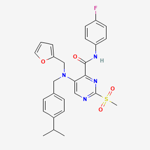 molecular formula C27H27FN4O4S B11372927 N-(4-fluorophenyl)-5-{(furan-2-ylmethyl)[4-(propan-2-yl)benzyl]amino}-2-(methylsulfonyl)pyrimidine-4-carboxamide 