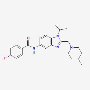 molecular formula C24H29FN4O B11373112 4-fluoro-N-{2-[(4-methylpiperidin-1-yl)methyl]-1-(propan-2-yl)-1H-benzimidazol-5-yl}benzamide 