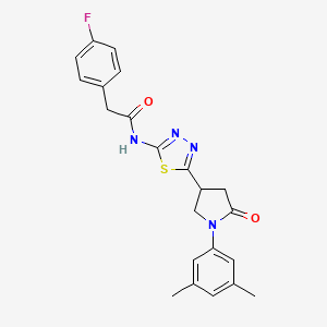 molecular formula C22H21FN4O2S B11373396 N-{5-[1-(3,5-dimethylphenyl)-5-oxopyrrolidin-3-yl]-1,3,4-thiadiazol-2-yl}-2-(4-fluorophenyl)acetamide 