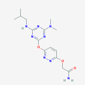 molecular formula C15H22N8O3 B11373408 2-[(6-{[4-(Dimethylamino)-6-[(2-methylpropyl)amino]-1,3,5-triazin-2-YL]oxy}pyridazin-3-YL)oxy]acetamide 