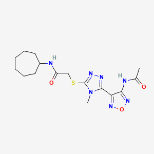 molecular formula C16H23N7O3S B11373528 2-({5-[4-(acetylamino)-1,2,5-oxadiazol-3-yl]-4-methyl-4H-1,2,4-triazol-3-yl}sulfanyl)-N-cycloheptylacetamide 