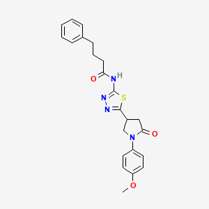 molecular formula C23H24N4O3S B11373665 N-{5-[1-(4-methoxyphenyl)-5-oxopyrrolidin-3-yl]-1,3,4-thiadiazol-2-yl}-4-phenylbutanamide 