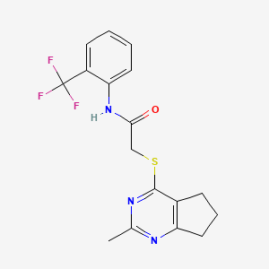 molecular formula C17H16F3N3OS B11373724 2-((2-methyl-6,7-dihydro-5H-cyclopenta[d]pyrimidin-4-yl)thio)-N-(2-(trifluoromethyl)phenyl)acetamide 