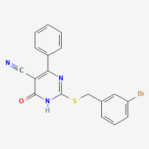 molecular formula C18H12BrN3OS B11373789 2-{[(3-Bromophenyl)methyl]sulfanyl}-6-oxo-4-phenyl-1,6-dihydropyrimidine-5-carbonitrile 