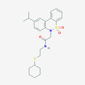 molecular formula C25H32N2O3S2 B11373941 N-[2-(Cyclohexylsulfanyl)ethyl]-2-(9-isopropyl-5,5-dioxido-6H-dibenzo[C,E][1,2]thiazin-6-YL)acetamide 