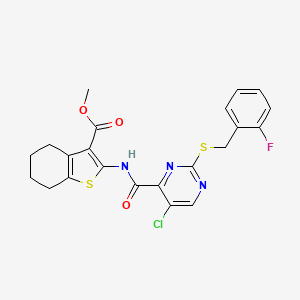 molecular formula C22H19ClFN3O3S2 B11374350 Methyl 2-[({5-chloro-2-[(2-fluorobenzyl)sulfanyl]pyrimidin-4-yl}carbonyl)amino]-4,5,6,7-tetrahydro-1-benzothiophene-3-carboxylate 