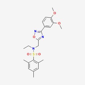 molecular formula C22H27N3O5S B11374796 N-{[3-(3,4-dimethoxyphenyl)-1,2,4-oxadiazol-5-yl]methyl}-N-ethyl-2,4,6-trimethylbenzenesulfonamide 