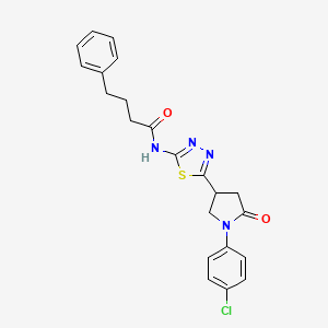 molecular formula C22H21ClN4O2S B11374807 N-{5-[1-(4-chlorophenyl)-5-oxopyrrolidin-3-yl]-1,3,4-thiadiazol-2-yl}-4-phenylbutanamide 