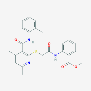 molecular formula C25H25N3O4S B11374916 Methyl 2-{[({4,6-dimethyl-3-[(2-methylphenyl)carbamoyl]pyridin-2-yl}sulfanyl)acetyl]amino}benzoate 