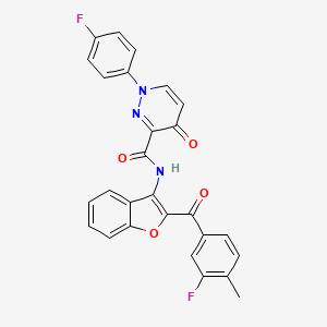 molecular formula C27H17F2N3O4 B11375093 N-{2-[(3-fluoro-4-methylphenyl)carbonyl]-1-benzofuran-3-yl}-1-(4-fluorophenyl)-4-oxo-1,4-dihydropyridazine-3-carboxamide 
