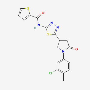 molecular formula C18H15ClN4O2S2 B11375287 N-{5-[1-(3-chloro-4-methylphenyl)-5-oxopyrrolidin-3-yl]-1,3,4-thiadiazol-2-yl}thiophene-2-carboxamide 